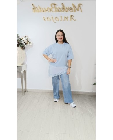 Camiseta Manga Corta Encaje | Talla única 42 a 46