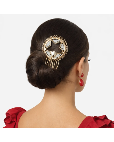 Peina Flamenca Estrella Blanca Dorada | Accesorio Flamenco Elegante | Merkaboutik