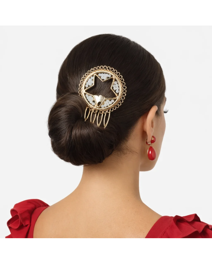 Peina Flamenca Estrella Blanca Dorada | Accesorio Flamenco Elegante | Merkaboutik