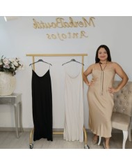 Vestido Midi Satén Lencero Tirantes Finos | Crudo Gala | Eventos y Fiesta