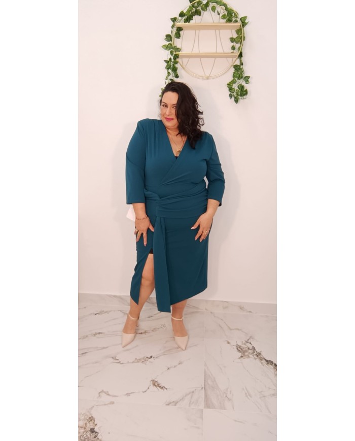 Vestido Malú para mujer, talla única de la 46 a la 54, con escote cruzado y abertura delantera