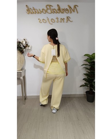 Conjunto Pata Ancha Encaje Syndi | Talla única 48 a 54