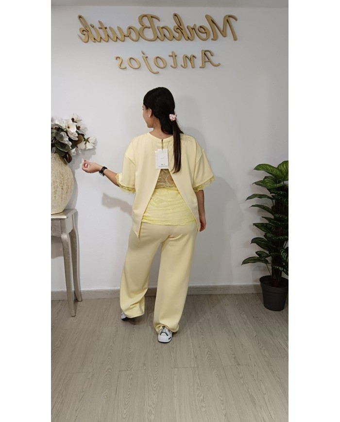 Conjunto Pata Ancha Encaje Syndi | Talla única 48 a 54