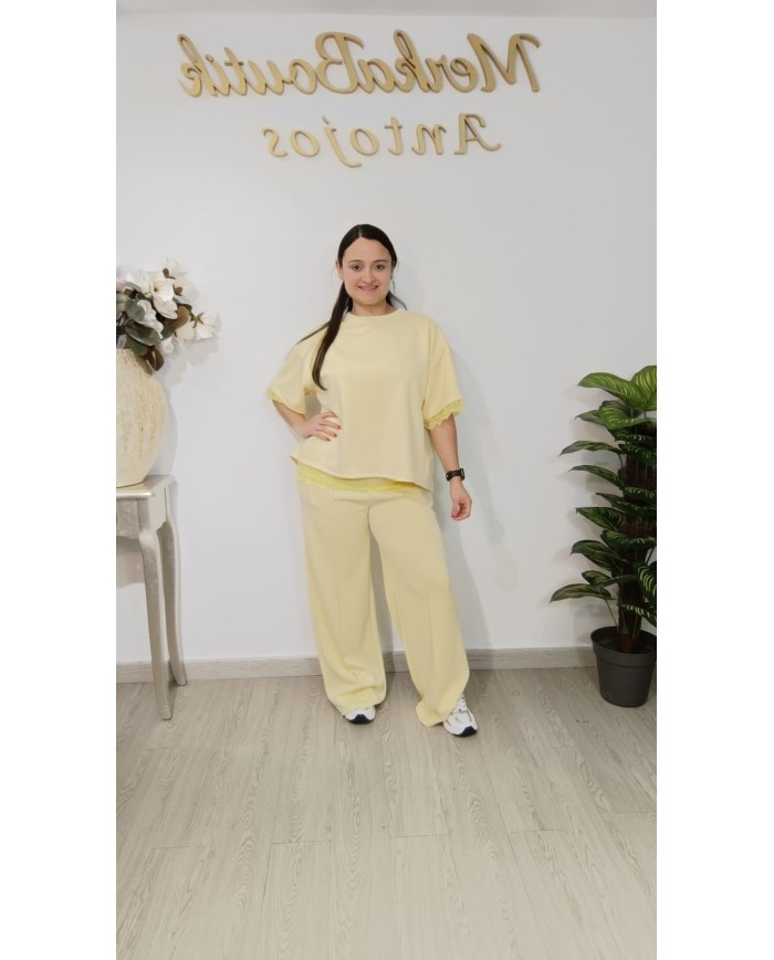 Conjunto Pata Ancha Encaje Syndi | Talla única 48 a 54