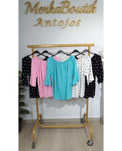 Blusa Bandera Volante Lunar para mujer, talla única de la 48 a la 54