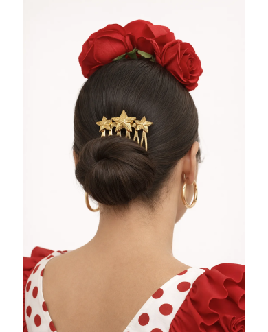 Peina triple estrella plateada elegante | Accesorios pelo Merkaboutik