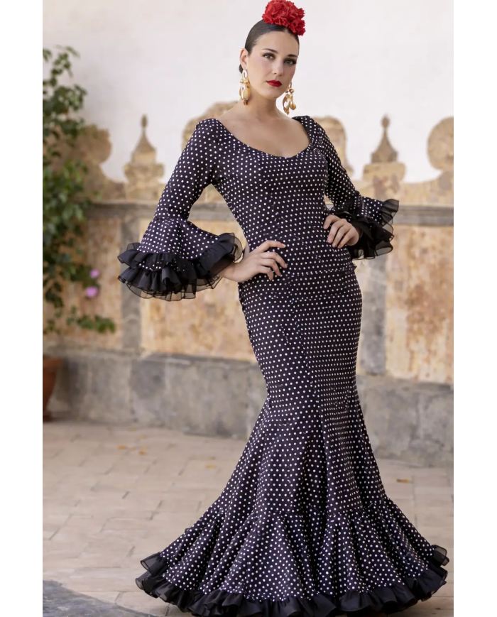 Vestido Realeza Lunar Pequeño de estilo flamenco para mujer con lunares y volantes