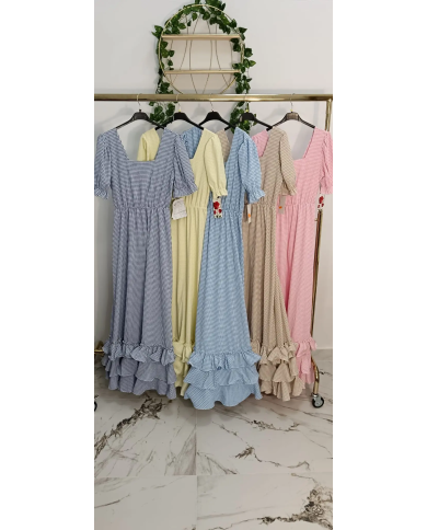 Bata Vichy Escote Cuadrado de estilo flamenco para mujer con volantes y diseño elegante