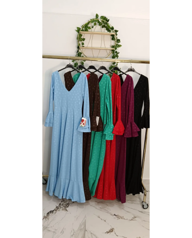 Bata Revoltosa Crespón de lunares con manga larga y volante para mujer en varios colores