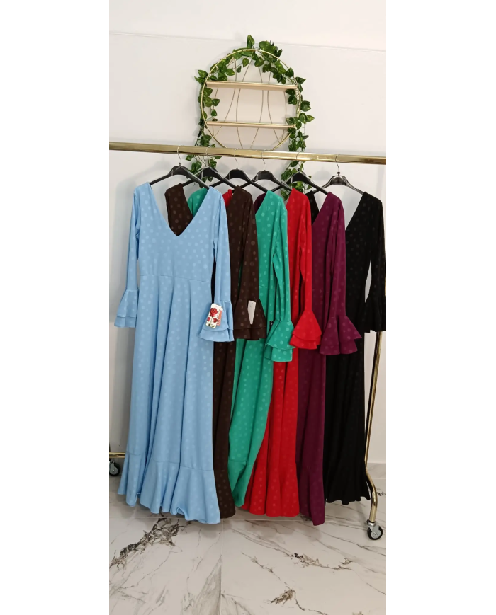 Bata Revoltosa Crespón de lunares con manga larga y volante para mujer en varios colores