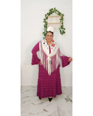 Vestido Romancero Curvy rojo con manga larga y puños de volantes para mujer