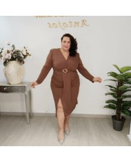 Vestido Midi Ajustado Drapeado Escote V | Hebilla Dorada Zulima | Eventos