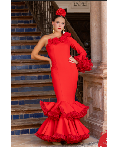 Vestido Rosas | Vestido flamenco elegante de un hombro