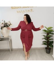 Vestido Midi Ajustado Drapeado Escote V | Hebilla Dorada Zulima | Eventos