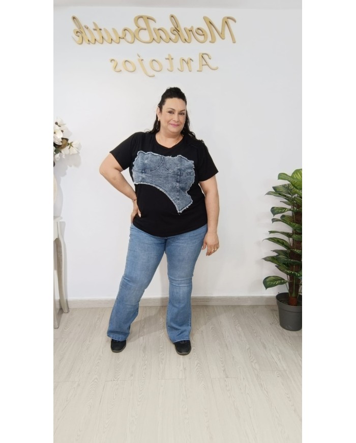 Camiseta Algodón Corset Vaquero | Talla única 48 a 56