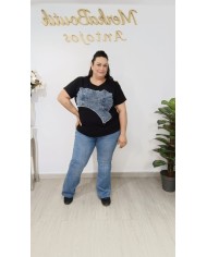 Camiseta Algodón Corset Vaquero | Talla única 48 a 56