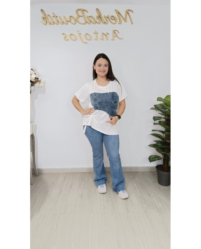 Camiseta Algodón Corset Vaquero | Talla única 48 a 56