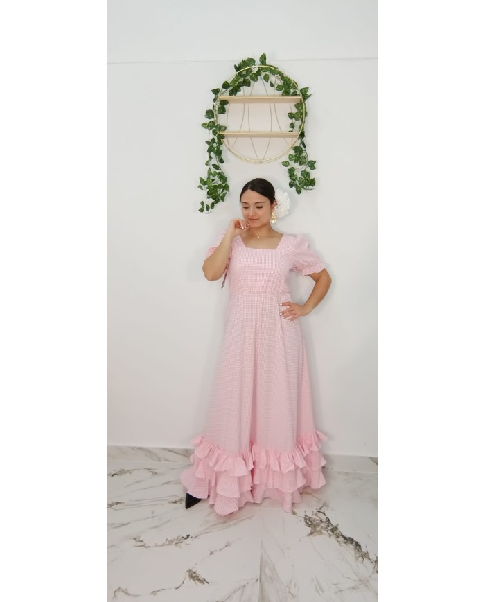 Bata Vichy Escote Cuadrado | Vestido Flamenco de Cuadros