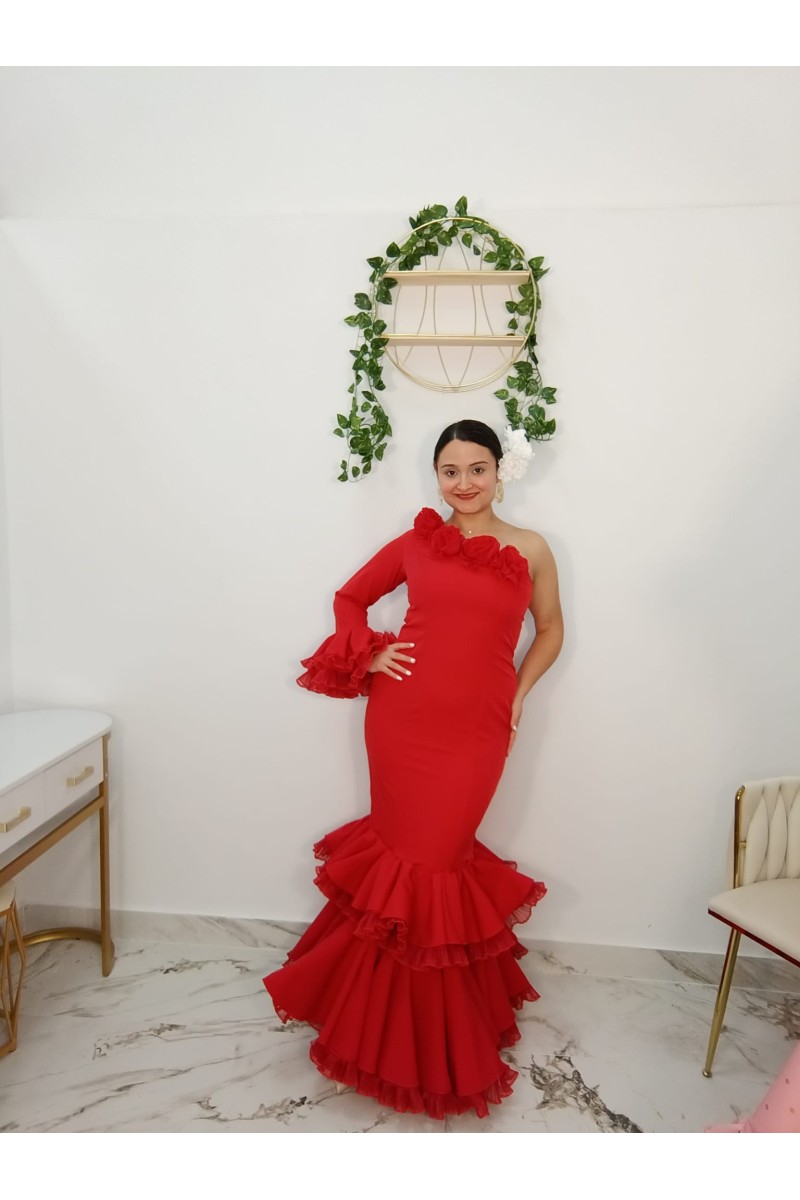 Vestido Rosas | Vestido flamenco elegante de un hombro
