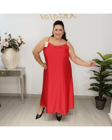 Vestido Maxi Satén Lencero Encaje | Tirantes Finos Burdeos | Vestido de Gala