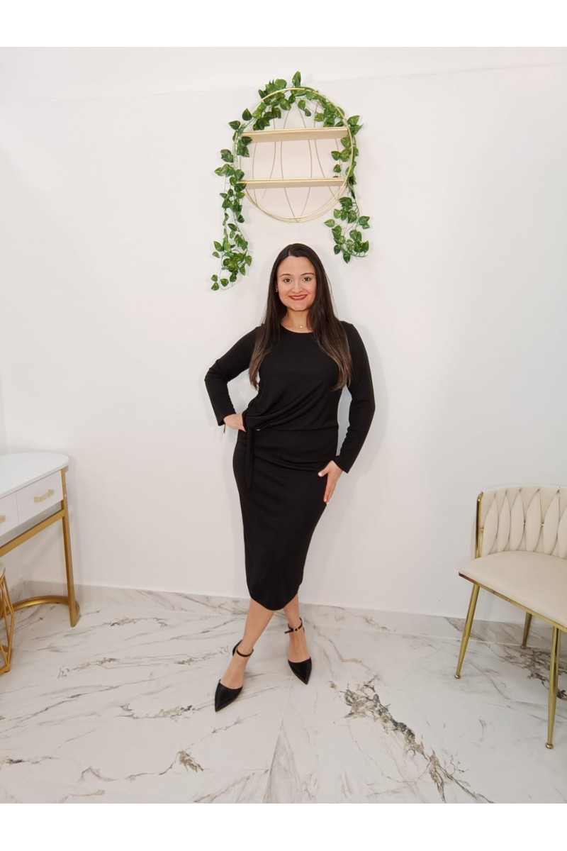 Vestido Gran Poder negro midi con lazada lateral | Merkaboutik