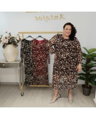 Vestido Midi Gasa Estampado Animal Print | Manga Larga Forrado | Salvaje