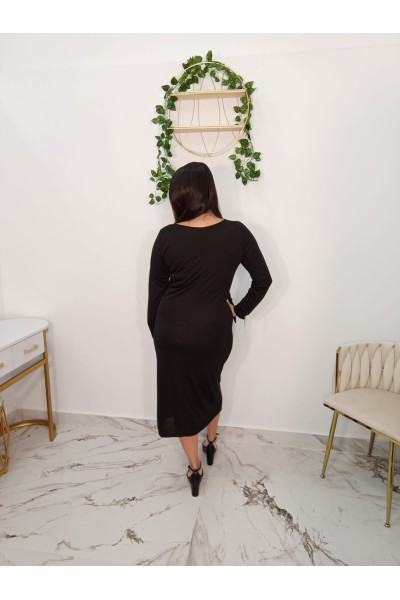 Vestido Gran Poder negro midi con lazada lateral | Merkaboutik