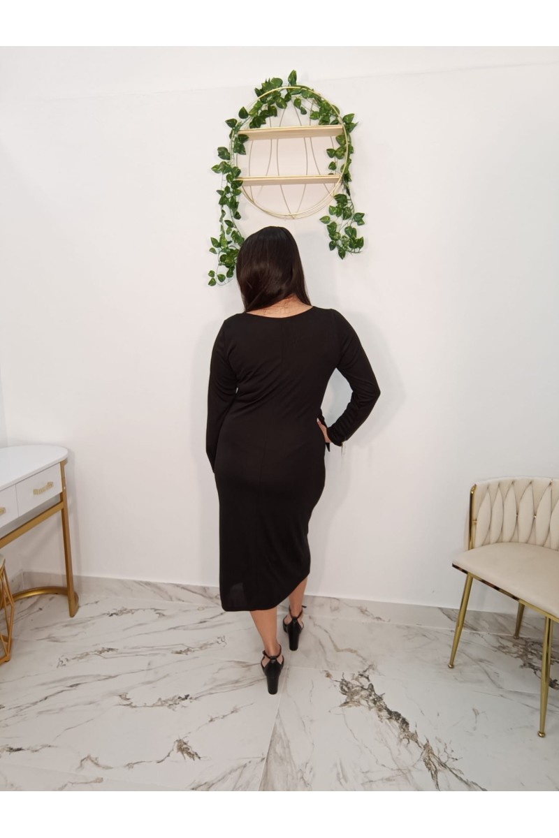 Vestido Gran Poder negro midi con lazada lateral | Merkaboutik