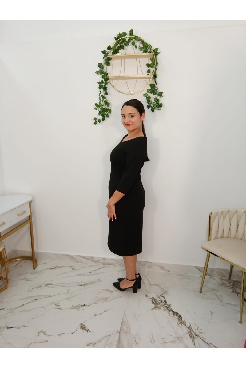Vestido Cautivo negro midi manga francesa elegante | Merkaboutik