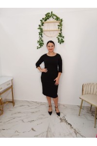 Vestido Cautivo negro midi manga francesa elegante | Merkaboutik