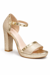 Sandalia Noelia dorada con plataforma y tacón ancho | Merkaboutik