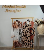 Vestido Camisero Midi Estampado Animal Print y Paz | Manga Larga Paz Print
