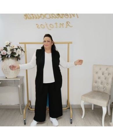 Conjunto Chaleco Largo y Pantalón Recto | Tejido Ligero Rosa Greca