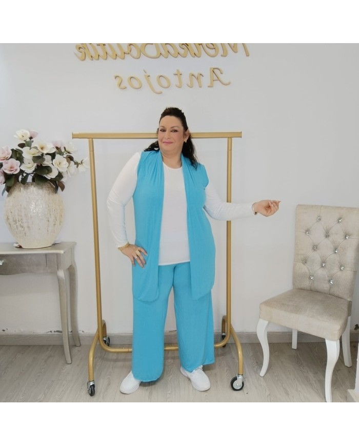 Conjunto Chaleco Largo y Pantalón Recto | Tejido Ligero Rosa Greca