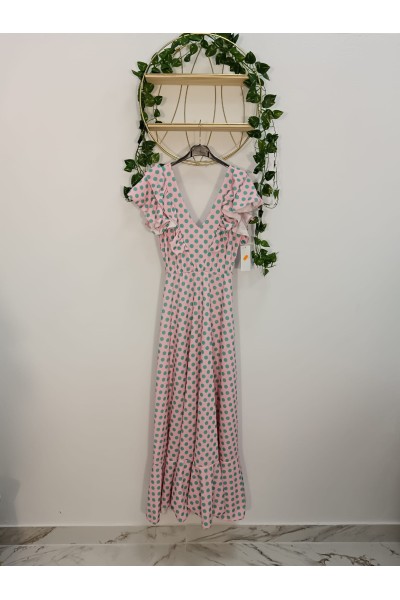 Bata Antonia Lunar Turquesa de estilo flamenco con lunares