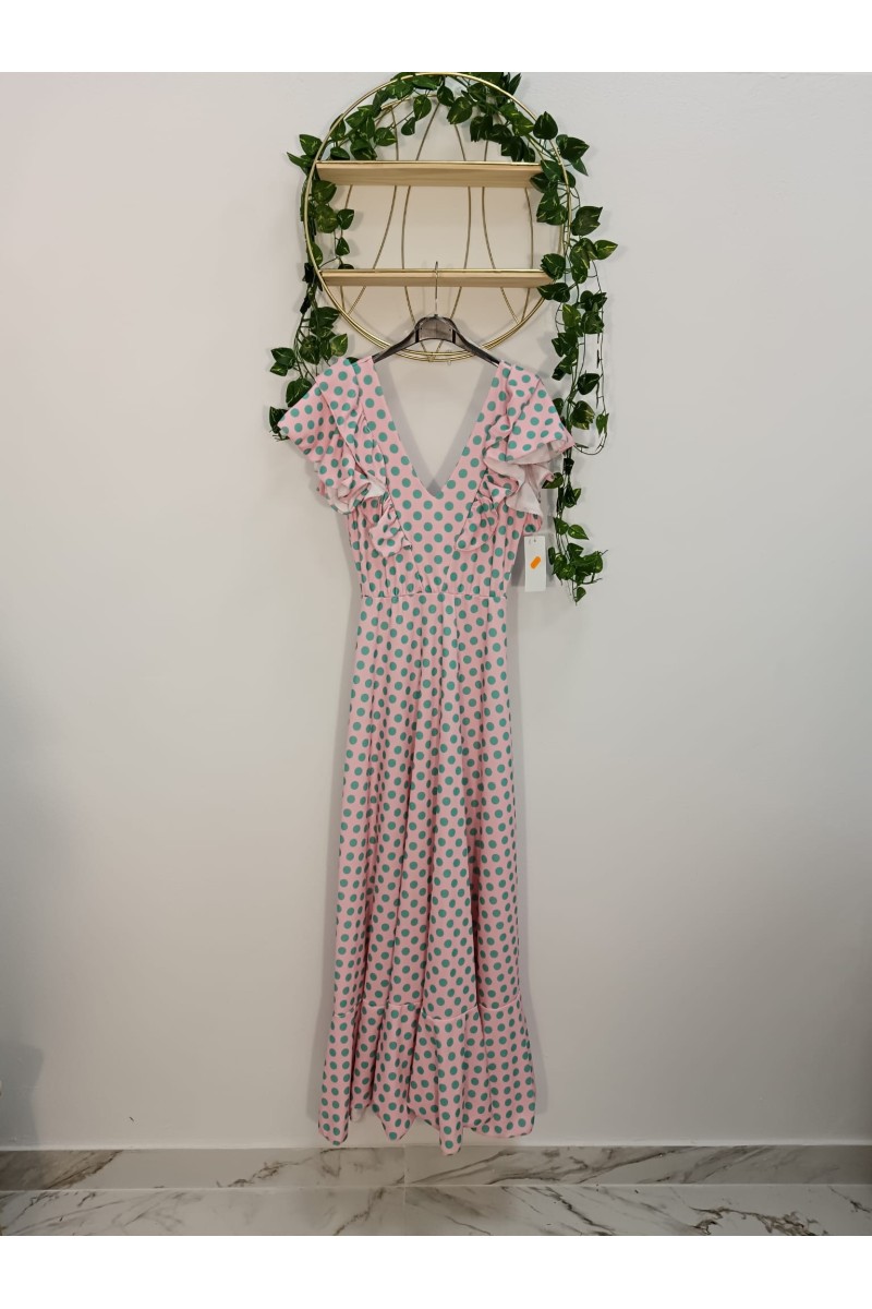 Bata Antonia Lunar Turquesa de estilo flamenco con lunares