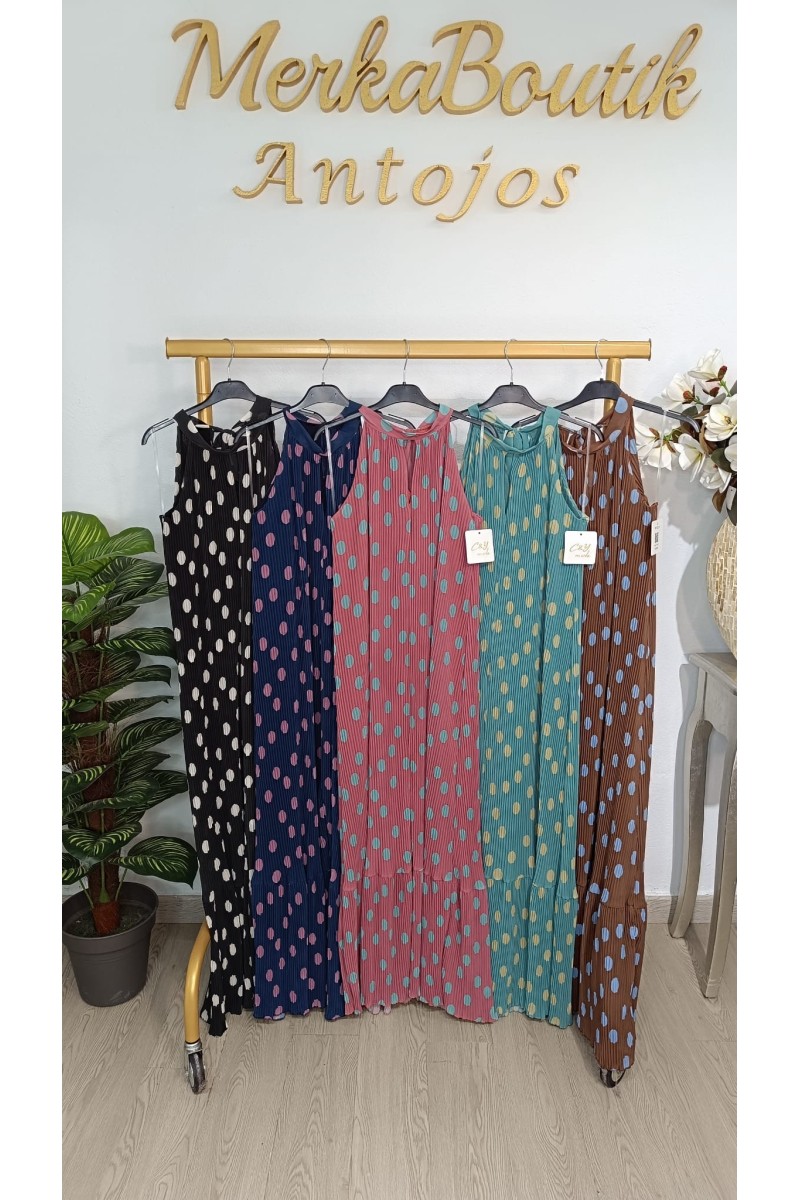 Vestido plisado de lunares Manuela elegante para mujer