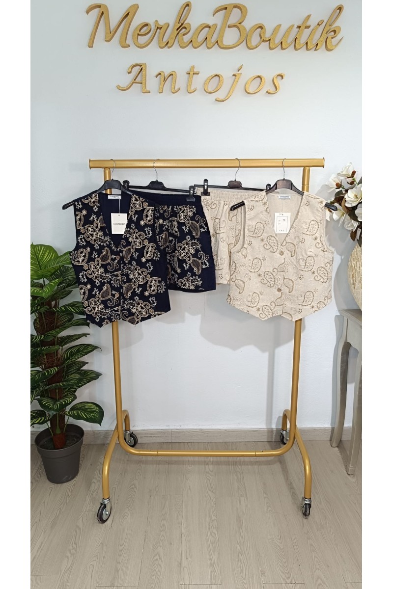 Conjunto corto bordado Marrakech fresco y elegante para mujer