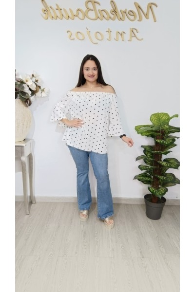 Blusa Bandera Volante Lunar | Talla única 48 a 54