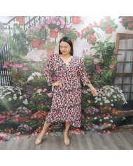 Vestido Midi Nancy Estampado - Manga Abullonada - MerkaBoutik