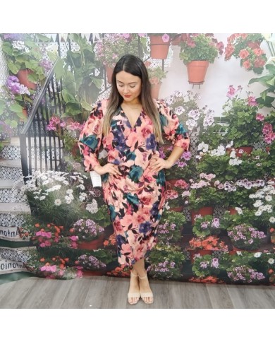 Vestido Midi Sandra Floral - Drapeado y Manga Francesa - MerkaBoutik