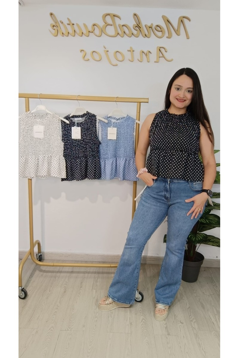 Blusa nido de abeja de lunares para mujer | Merkaboutik