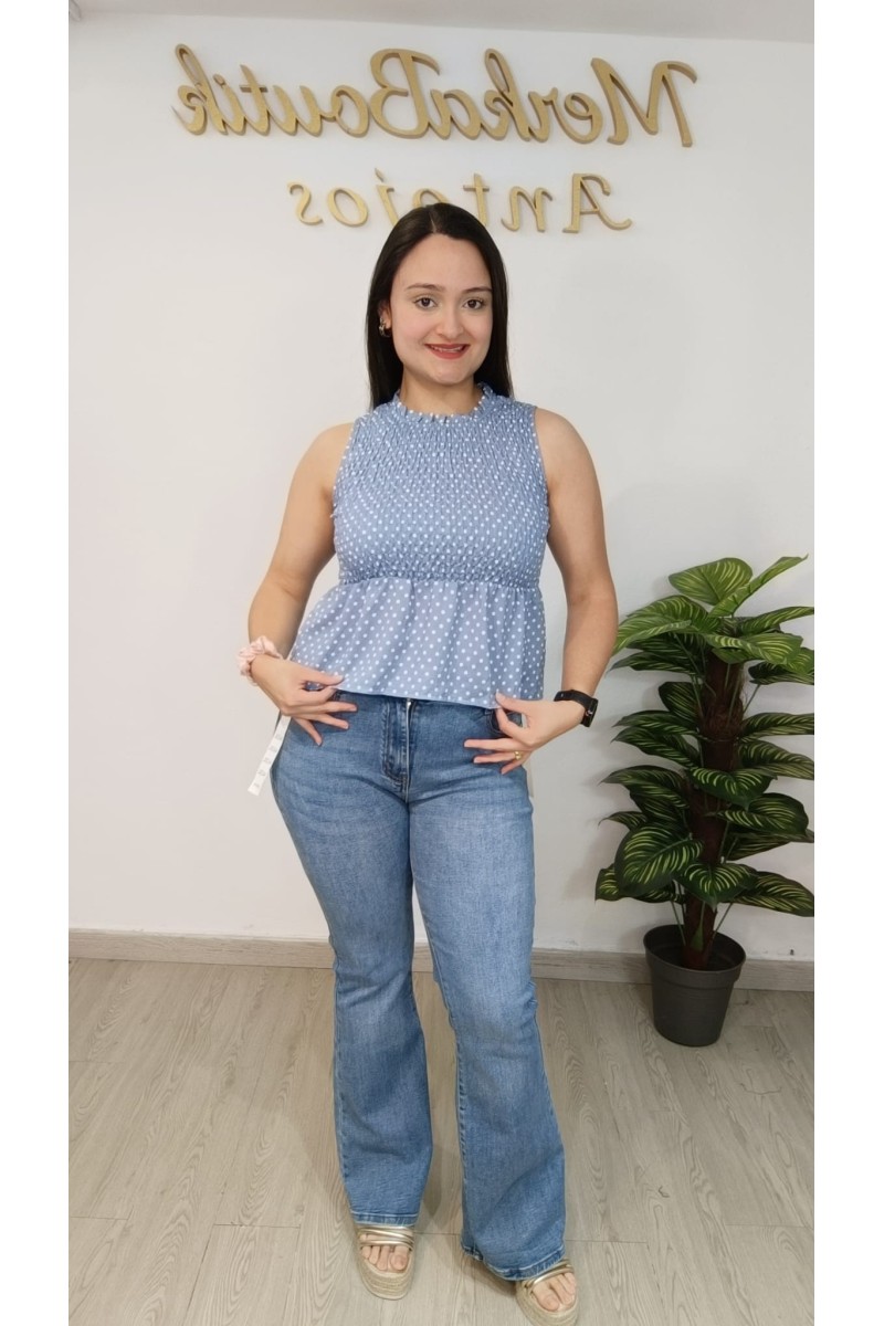 Blusa nido de abeja de lunares para mujer | Merkaboutik