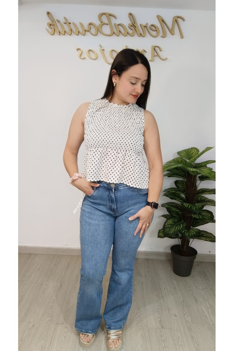 Blusa nido de abeja de lunares para mujer | Merkaboutik