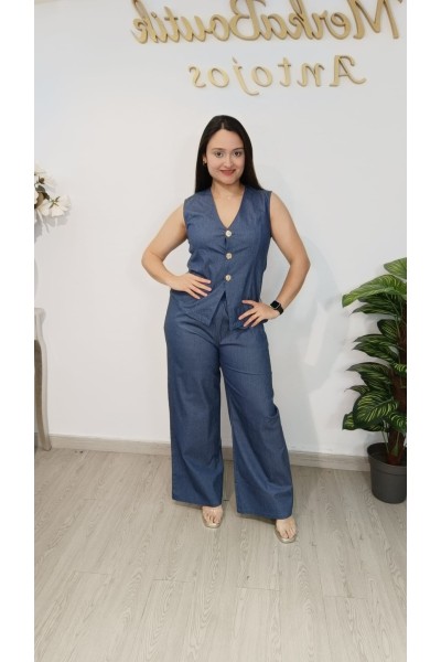 Conjunto chaleco y pantalón vaquero para mujer | Merkaboutik