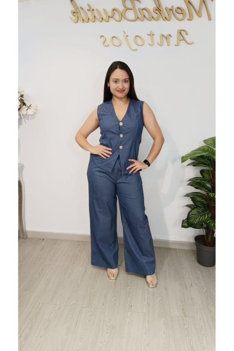Conjunto chaleco y pantalón vaquero para mujer | Merkaboutik