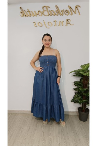 Vestido vaquero nido de abeja Nadia para mujer | Merkaboutik