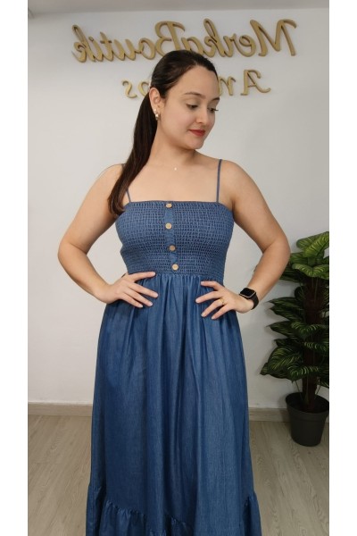 Vestido vaquero nido de abeja Nadia para mujer | Merkaboutik