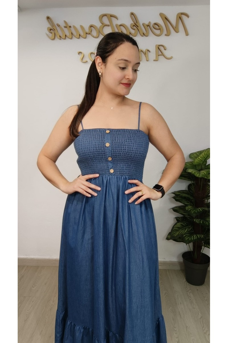 Vestido vaquero nido de abeja Nadia para mujer | Merkaboutik