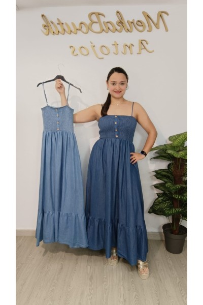 Vestido vaquero nido de abeja Nadia para mujer | Merkaboutik